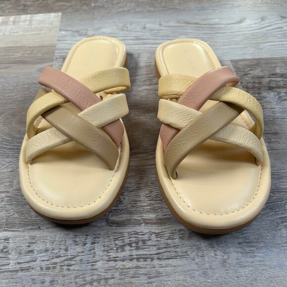Madewell The Leeandra Neutral Leather Slide Flat Sandals Size 9 - Picture 3 of 7